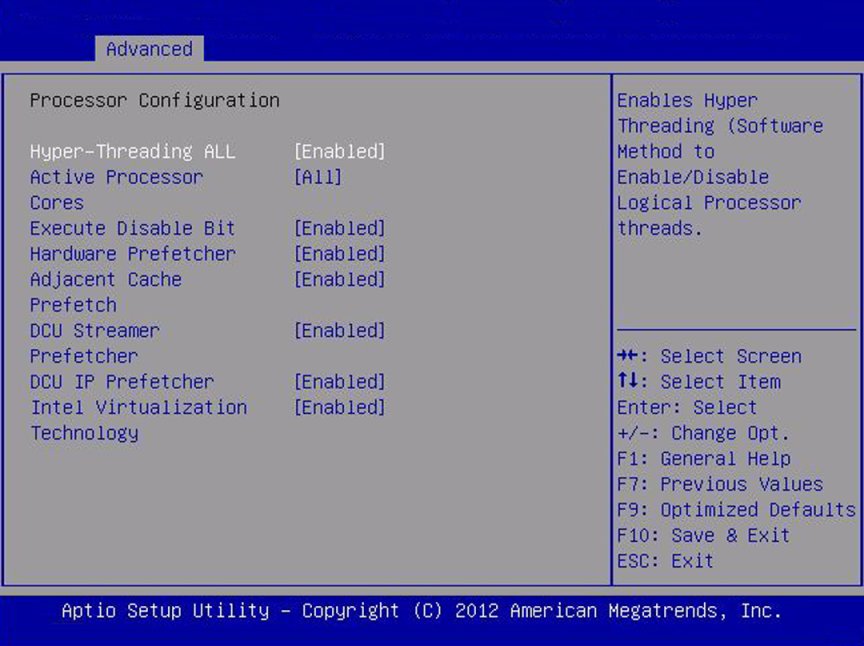 image:Screen capture showing the Processor Configuration screen.