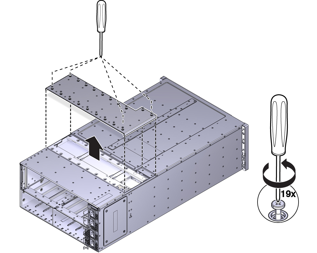 image:Picture of captive screws on midplane cover.
