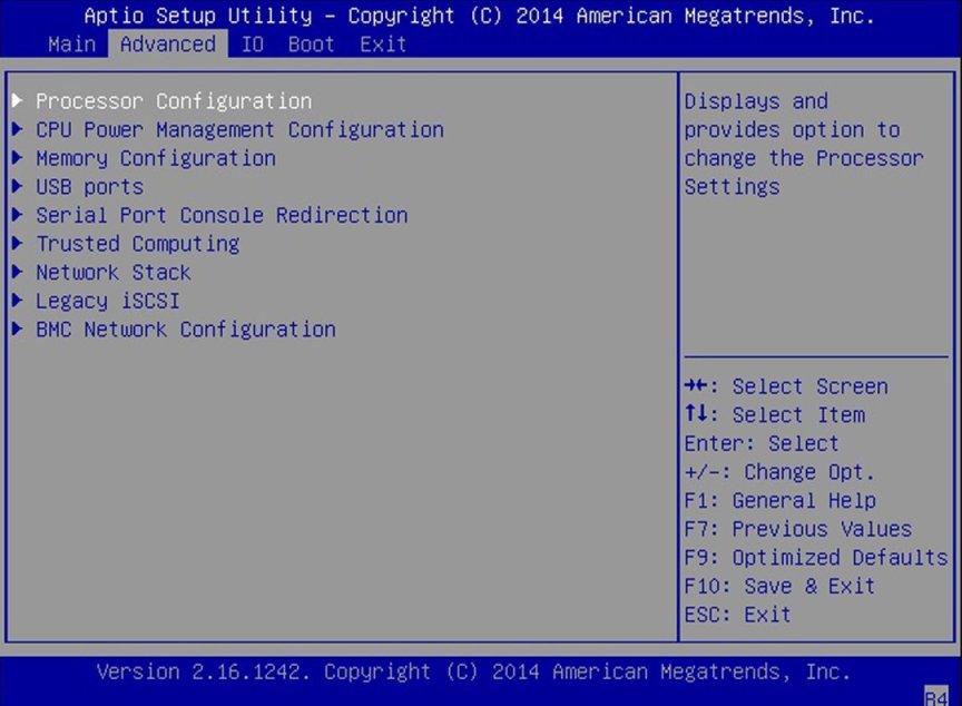 image:Screen capture showing the legacy mode Advanced screen.