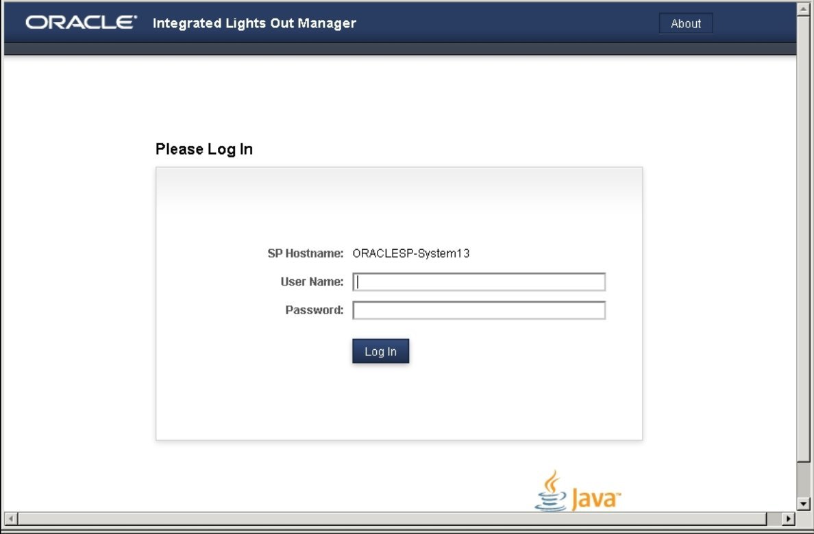 image:Graphic showing Oracle ILOM login screen