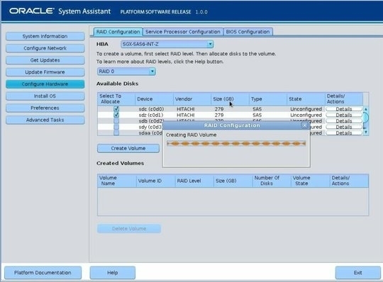 image:Graphic showing the Creating RAID Volume progress                                         dialog.