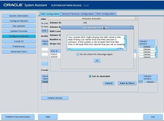 image:Graphic showing the Set Volume for Boot                                         dialog.