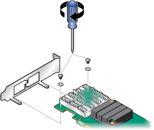 image:Figure shows inserting screws and washers for bracket installation