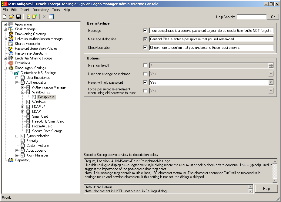 Settings for a Passphrase Message