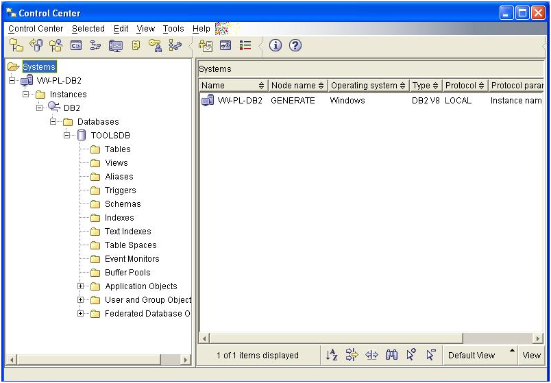 DB2 Control Center