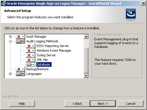 Selecting to Install the DB Event Extension