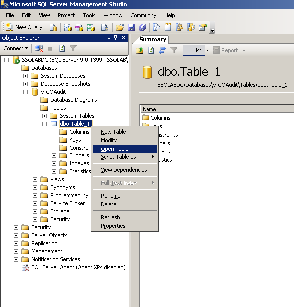 Select Open Table