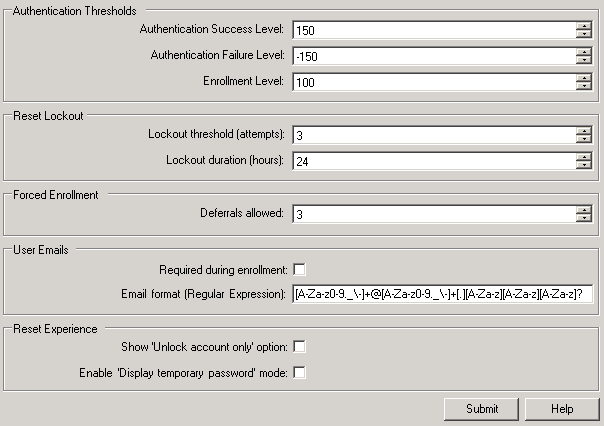 Password Reset System Parameters settings