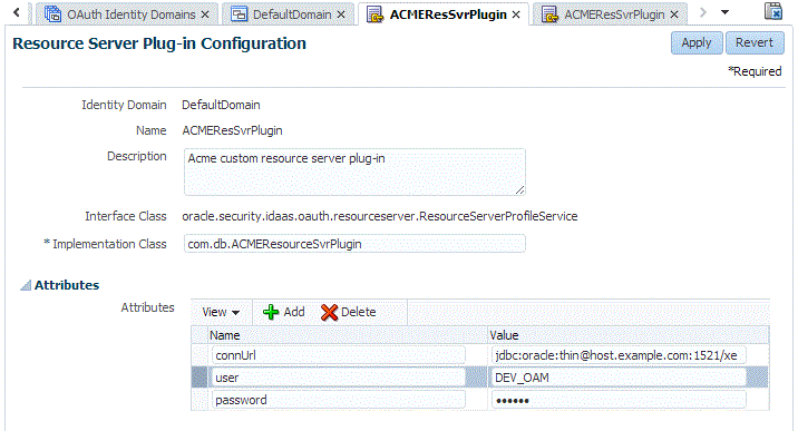 Plug-in configuration screen
