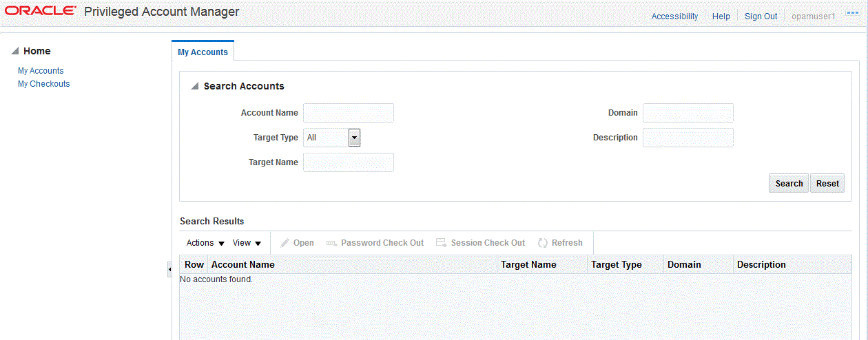 Screenshot of Console when logged-in as a Self-Service user