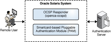 image:Figure shows how a remote login with a smart card is                 authenticated.