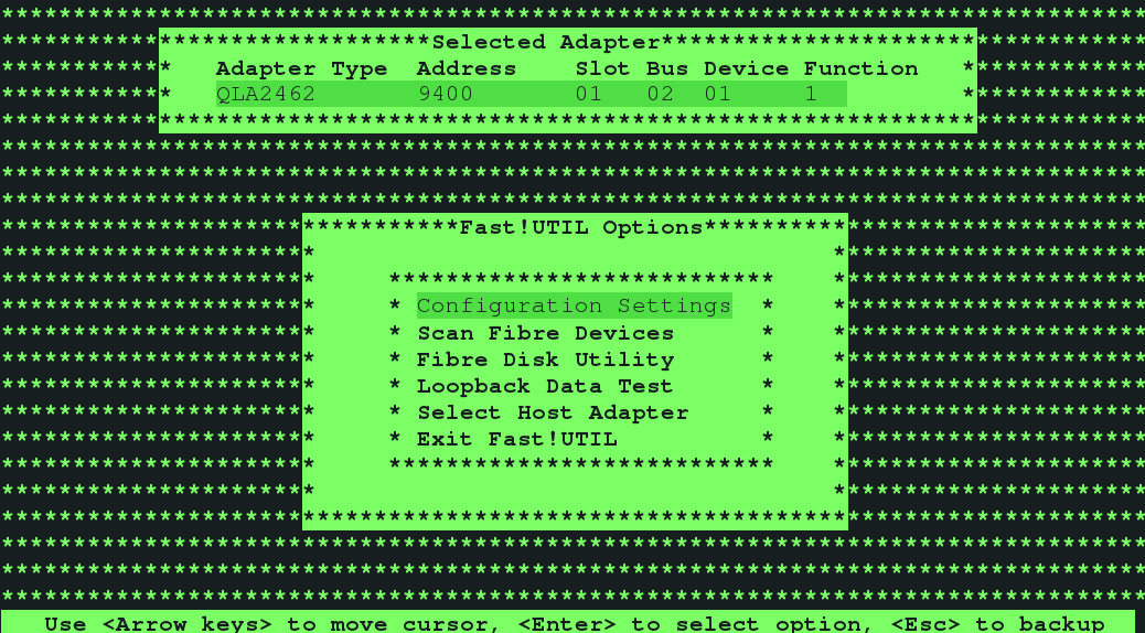 image:Selecting Configuration Settings From a HBA BIOS