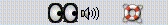 image:Portion of a panel with three objects displayed in the following order from left to right: geyes icon, Volume Control icon, and Help icon.