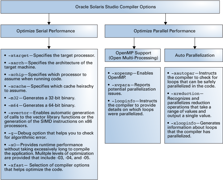 image:Image lists the Oracle Developer Studio compiler options.
