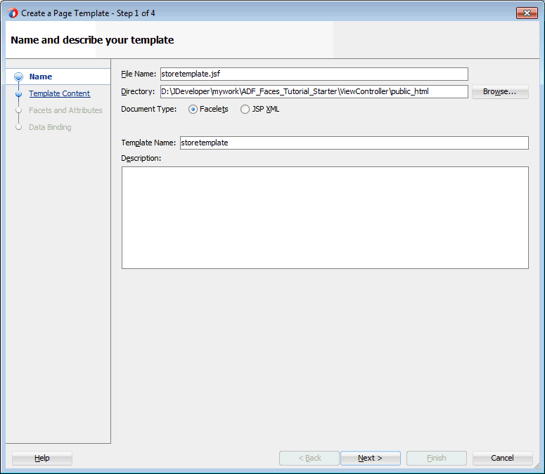 create adf template page