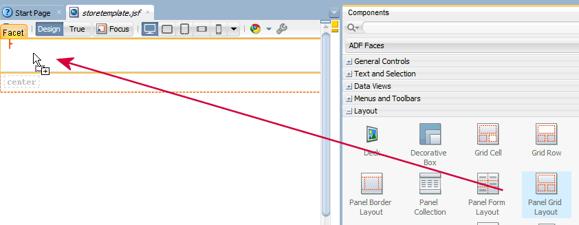 panel grid layout on top facet of template