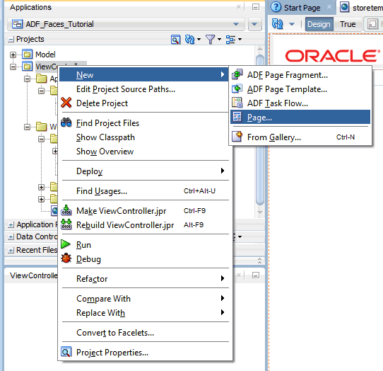 invoking the New gallery from application navigator