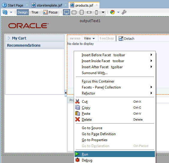 running the page from the design view