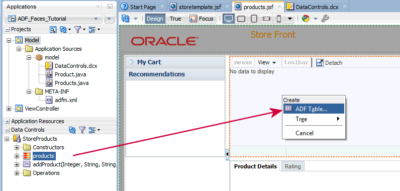 adding a read only table to the page
