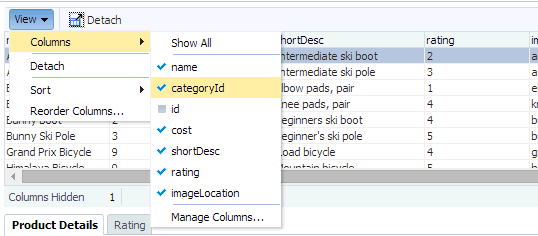 hide some columns