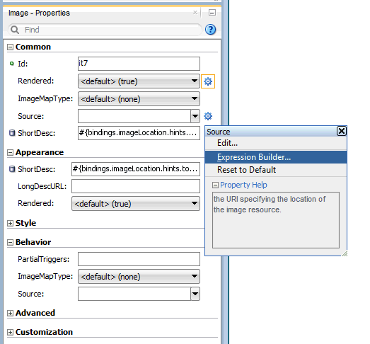 expression builder menu option