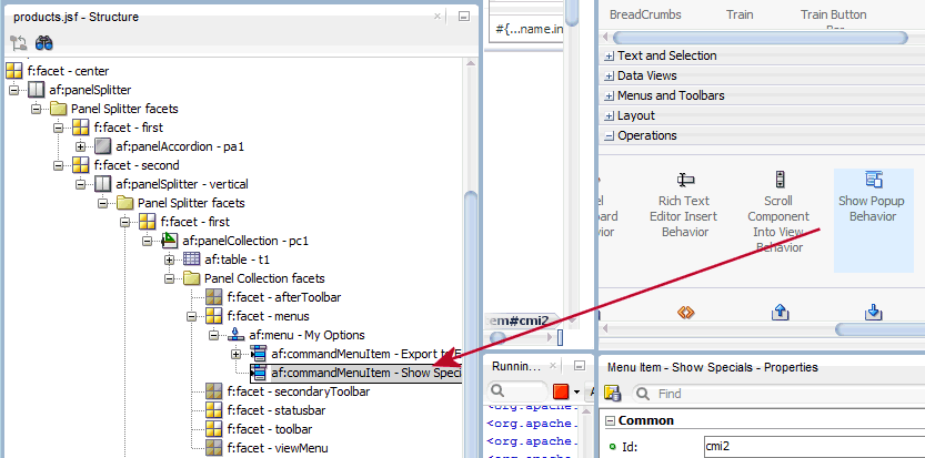 Show Specials menu option with a Show Popup Behavior being dropped on the menu item