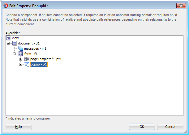 popup - p1 selected in pane