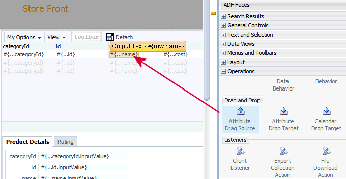 Attribute Drag operation being dropped onto the name item