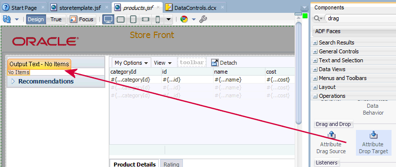 Attribute Drop Target being dropped on the No Items component