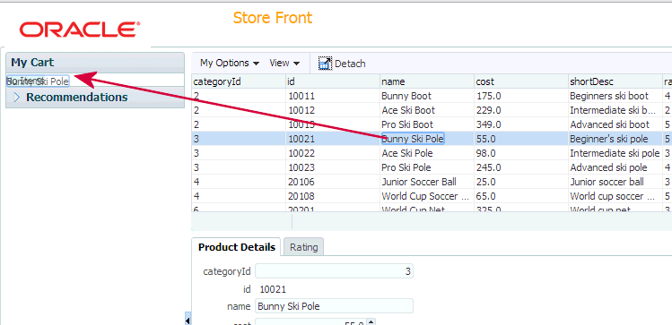 drag and drop name on the No Items component on the My Cart pane