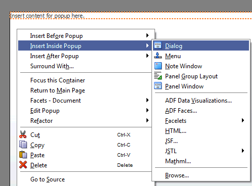 dialog added inside of the af:popup