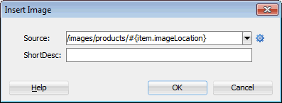 the insert image dialog with the source property set to #{item.imageLocation}
