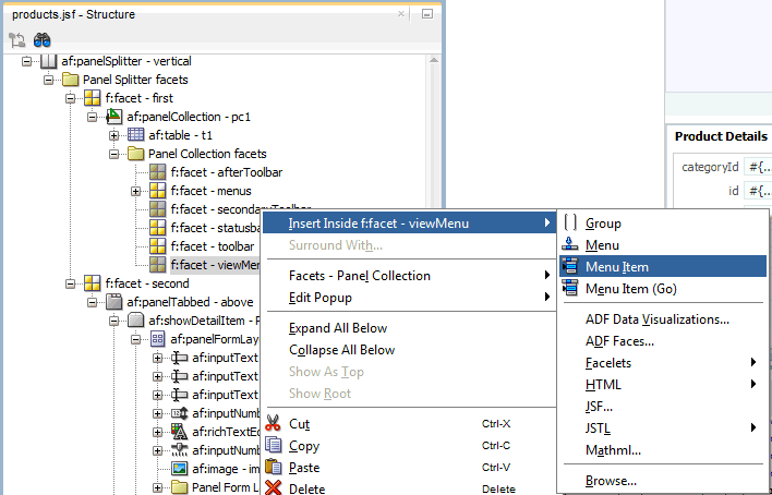 inserting a menuItem in the viewMenu facet