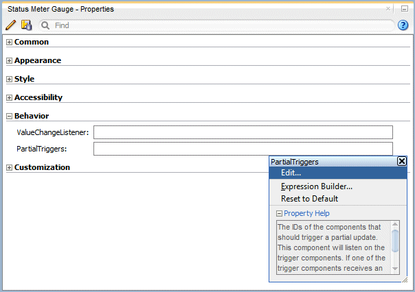 edit menu highlighted in the partial triggers property