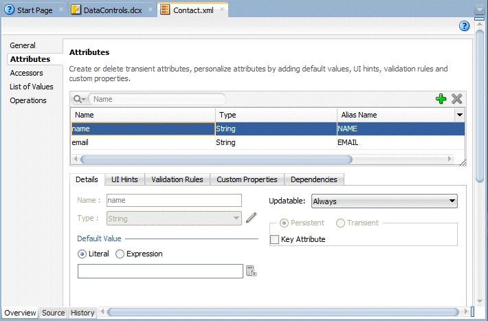 Overview editor, Contact.xml