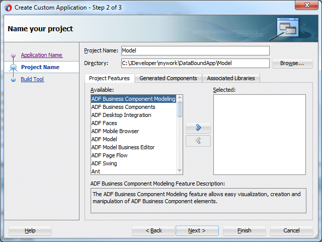 Create custom application, enter project name