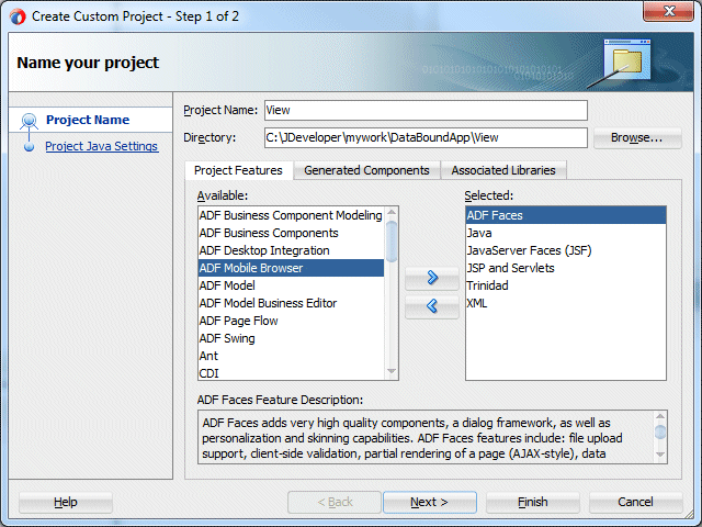 Create Custom Project wizard