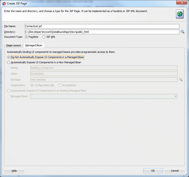 Create JSF Page dialog