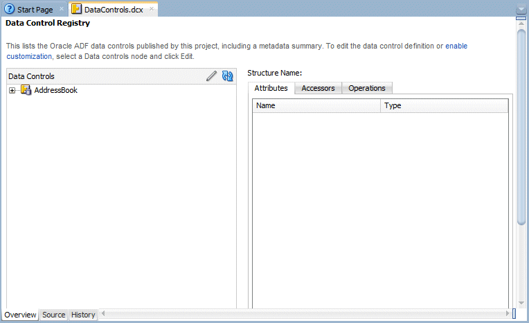 Overview editor, DataControls.dcx file