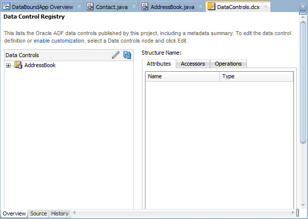 Overview editor for DataControls.dcx