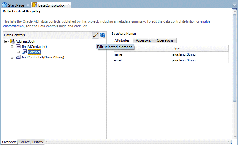 Overview editor of DataControls.dcx