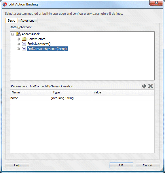 Edit Action Binding dialog