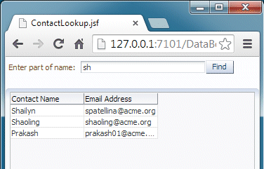 Browser page, contacts found by name