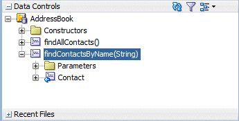 Data Controls panel, findContactsByName