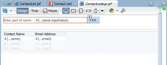 Visual editor, ContactLookup page