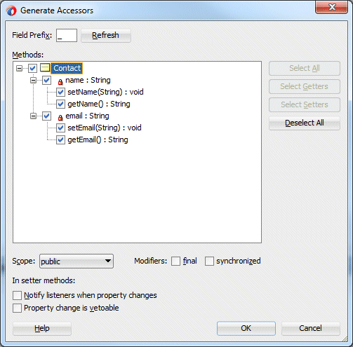 Generate Accessors dialog