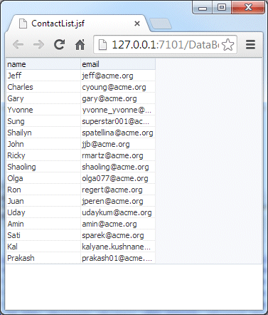 Table in browser page