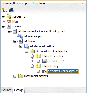 Visual editor, top facet