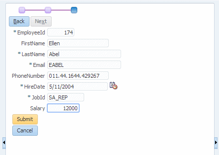 This screenshot shows an example register user page at runtime