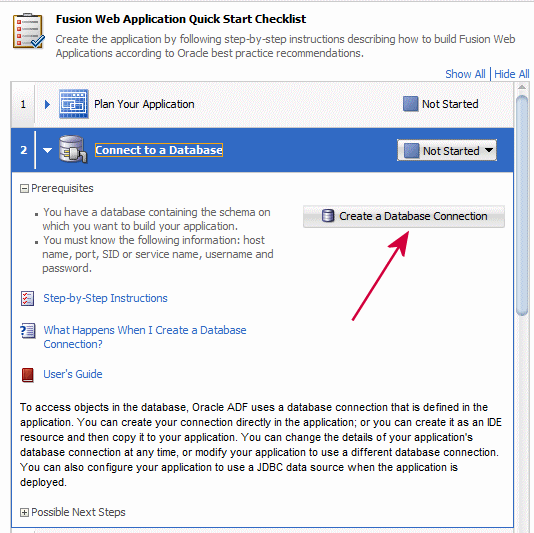 This screenshot shows the details of step 2 in the quick start checklist